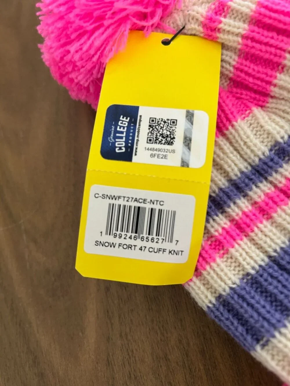 NWT Youth Pink Striped Knit Beanie With Pom By 47 Brand Snow Fort Cuffed Style